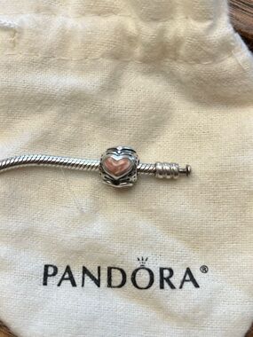 Pandora Silver Charm with Pink Heart Enamel